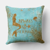 常に人魚になる – 金ゴールドグリッター人魚のビジョン クッション (裏面)