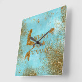 常に人魚になる – 金ゴールドグリッター人魚のビジョン スクエア壁時計 (傾斜)