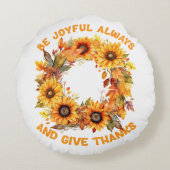 常に喜びに満ちて - 秋のリース 感謝祭 ラウンドクッション (裏面)