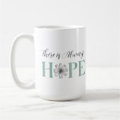 「常に希望がある」ティール（緑がかった色）とフローラデザイン コーヒーマグカップ (左)