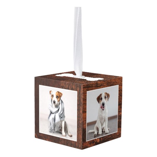 常に我々のハートでペット写真メモリアル木目 キューブオーナメント (裏面アングル)