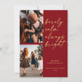 常に明るい金ゴールドスクリプトフォトレッドクリスマス シーズンカード (正面)