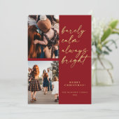 常に明るい金ゴールドスクリプトフォトレッドクリスマス シーズンカード (スタンド正面)