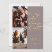 常に明るい金ゴールドスクリプト2写真クリスマスホリド シーズンカード (正面)