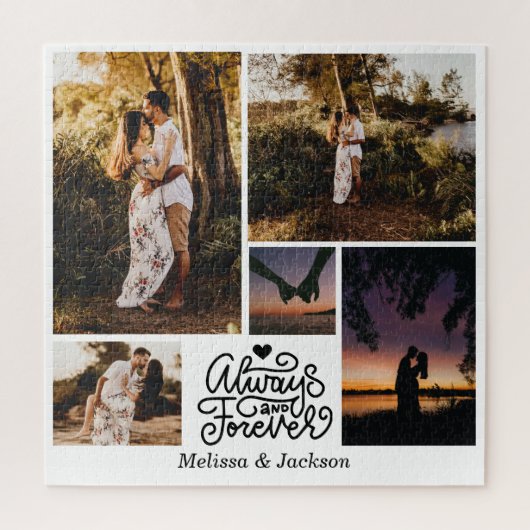 常に永遠に5枚の写真コラージバレンタイン ジグソーパズル (縦)