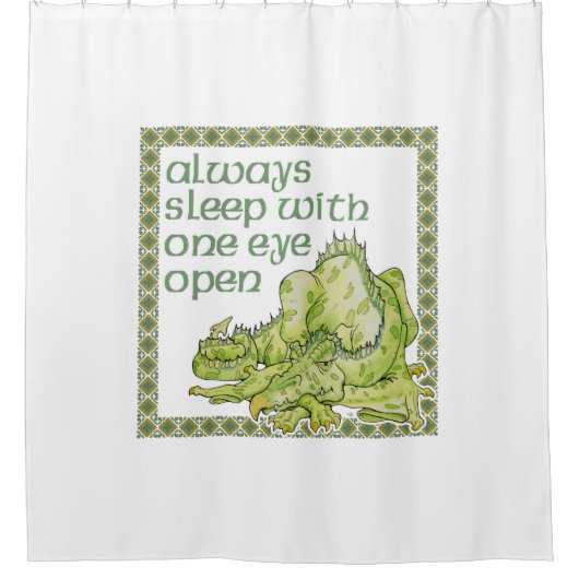 常に片目の開いたドラゴンで眠る シャワーカーテン (正面)