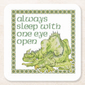 常に片目を開けて眠る スクエアペーパーコースター (正面)