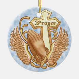 常に祈クリスチャン十字架 セラミックオーナメント