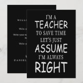 常に私が正しいと仮定 面白い英語教師カード 招待状 (正面/裏面)