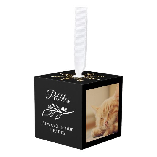 常に私たちのハートでペットフローラ写真コラージュ キューブオーナメント (正面アングル)