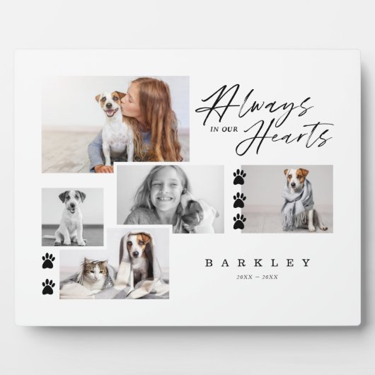 常に私たちのハートでペット写真コラージュ記念 フォトプラーク (正面)