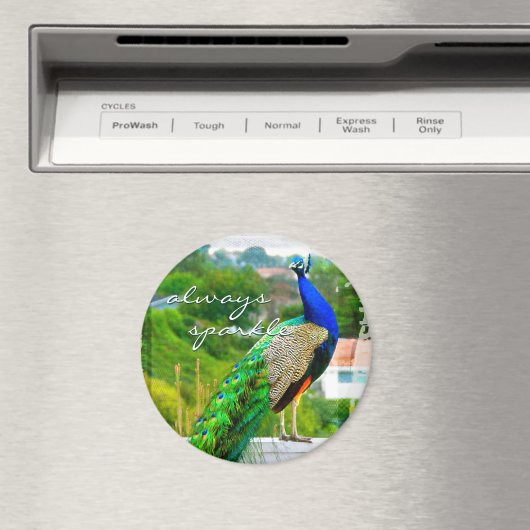 常に美しい青い緑の孔雀の写真を輝く マグネット (インサイチュ (食洗機))