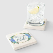 常に花の子の青の植物フローラ ストーンコースター (横)