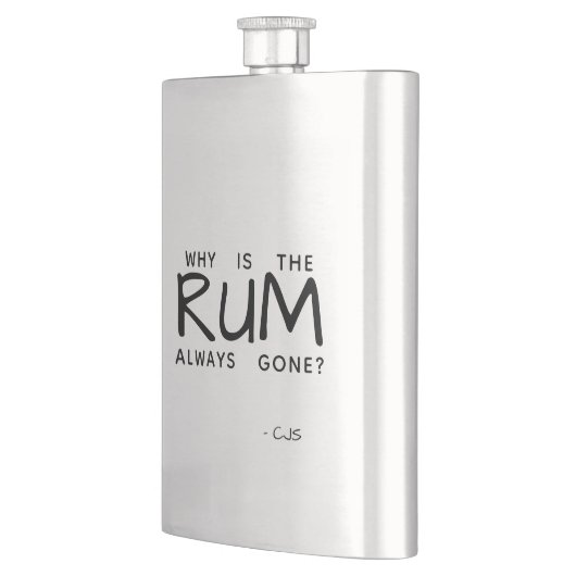 常に行くラム酒がなぜあるか黒いタイポグラフィか。 フラスク (左)