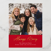 常に赤メリー色のミニマル写真 箔シーズンポストカード (正面)