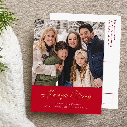 常に赤メリー色のミニマル写真 箔シーズンポストカード