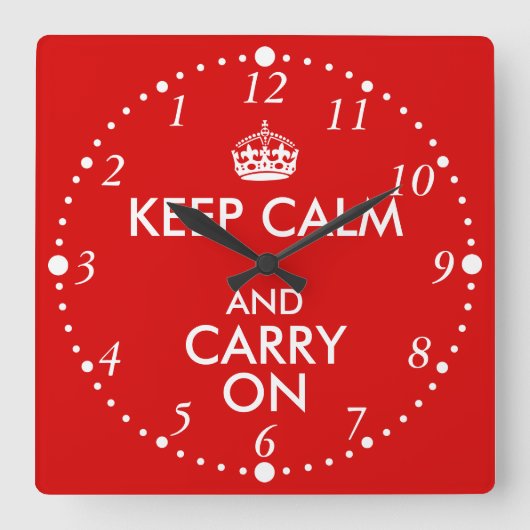 常に遅いKeep Calm and Carry Onバッククロック スクエア壁時計 (正面)