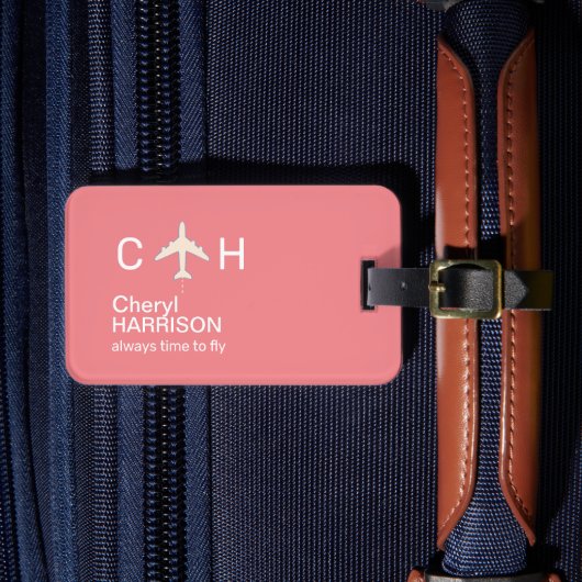 常に飛行機の飛行に時間ピンク旅行 ラゲッジタグ (正面インサイチュ4)