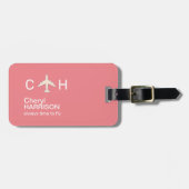 常に飛行機の飛行に時間ピンク旅行 ラゲッジタグ (正面横)