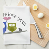 常のフクロウ愛のかわいいフクロウの芸術 キッチンタオル (四つ折り)