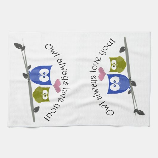 常のフクロウ愛のかわいいフクロウの芸術 キッチンタオル (横)