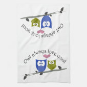 常のフクロウ愛のかわいいフクロウの芸術 キッチンタオル (縦)