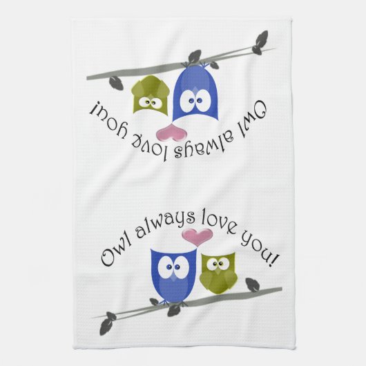 常のフクロウ愛のかわいいフクロウの芸術 キッチンタオル (縦)