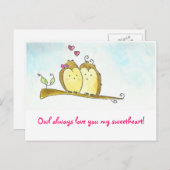 常のフクロウ愛バレンタイン シーズンポストカード (正面/裏面)