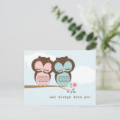 常のフクロウ愛甘いカップルの郵便はがき ポストカード (スタンド正面)