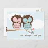 常のフクロウ愛甘いカップルの郵便はがき ポストカード (正面/裏面)