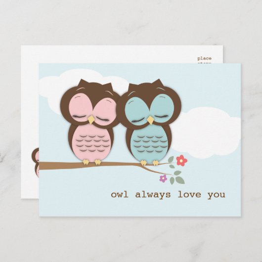 常のフクロウ愛甘いカップルの郵便はがき ポストカード (正面/裏面)