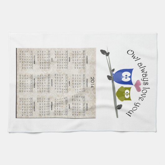 常のフクロウ愛、2013台所タオルをカレンダーに記録します キッチンタオル (横)