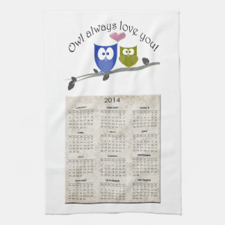 常のフクロウ愛、2013台所タオルをカレンダーに記録します キッチンタオル
