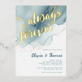 常エレガントに永遠に埃っぽいブルービーチ結婚式 箔招待状 (正面)