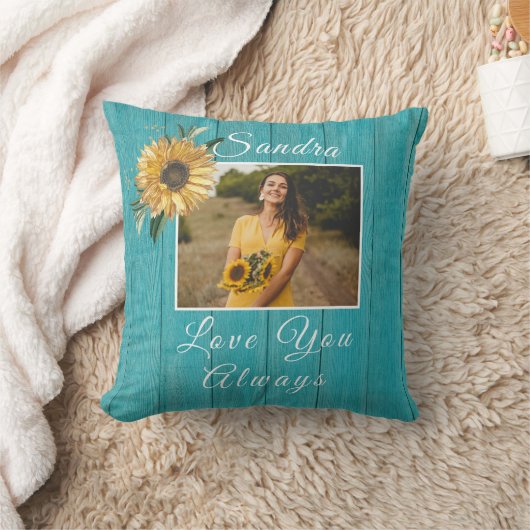 常パーソナライズされたに愛する |ひまわりティール（緑がかった色） クッション (ブランケット)