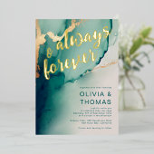 常モダンにエメラルドボホビーチ結婚式 箔招待状 (立ち正面)