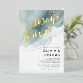 常モダンに永遠にブルーロマンチックビーチ結婚式 箔招待状 (立ち正面)