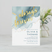 常モダンに永遠に青い金ゴールドビーチ結婚式 箔招待状 (立ち正面)