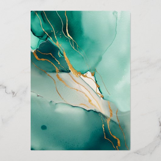 常モダンに永遠エメラルド金ゴールドビーチ結婚式 箔招待状 (裏面)