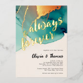 常時フォーエバーティール（緑がかった色）オレンジモダン秋の結婚式 箔招待状 (正面)