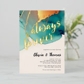 常時フォーエバーティール（緑がかった色）オレンジモダン秋の結婚式 箔招待状 (立ち正面)