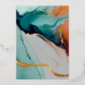 常時フォーエバーティール（緑がかった色）オレンジモダン秋の結婚式 箔招待状 (裏面)