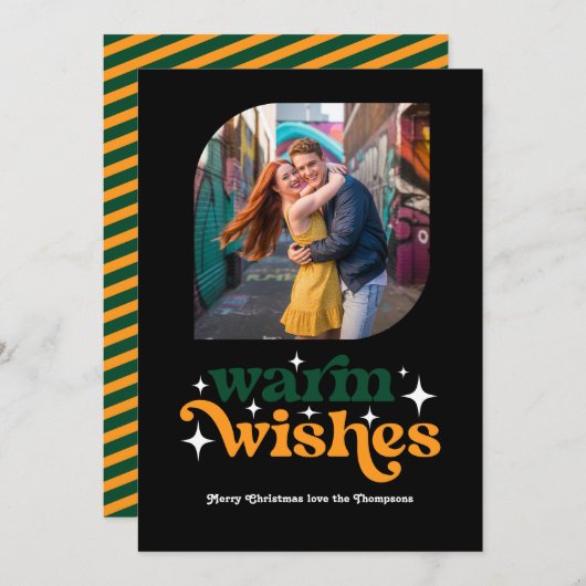 常緑で明るいモダン・レトロクリスマスの写真 シーズンカード (正面/裏面)