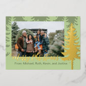 常緑とゴールドのホリデー写真カード 箔シーズンカード (正面)