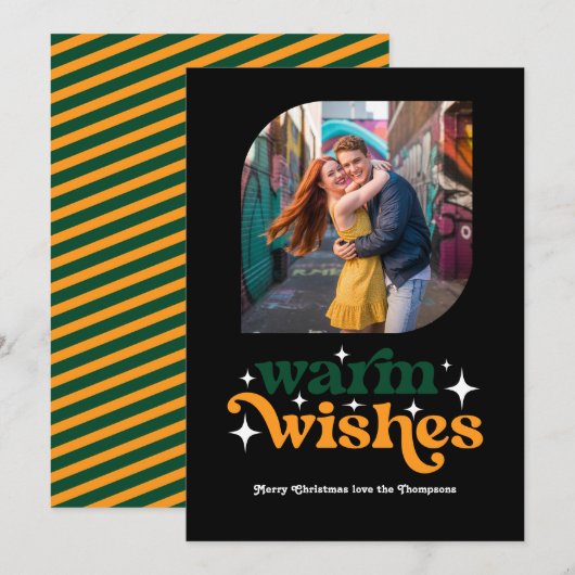 常緑と明るいモダン レトロ クリスマスの写真 シーズンカード (正面/裏面)
