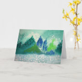 常緑に木の絵を描くことの挨拶状 カード (黄色い花)