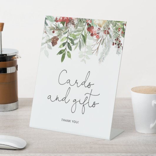 常緑のウェディングシャワーカードとギフト 台座サイン (インサイチュ)