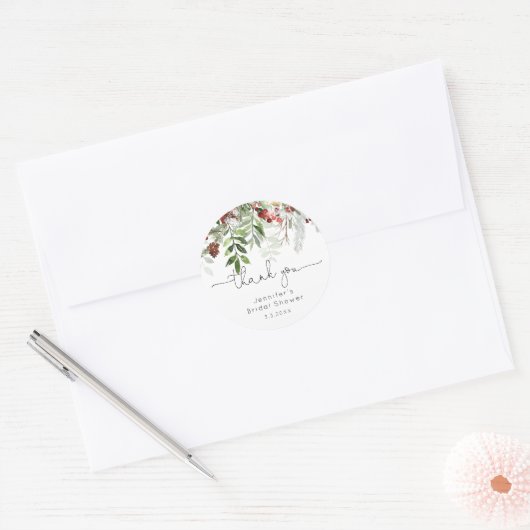 常緑のエレガントなブライズシャワーの感謝 ラウンドシール (封筒)