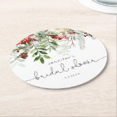 常緑のエレガントなブライズシャワー ラウンドペーパーコースター (アングル)