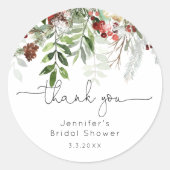 常緑のエレガントなブライダルシャワーのお礼 ラウンドシール (正面)